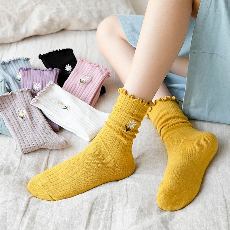 4 pairs Flower Frilly Cute Socks Pack - Kirakira World - grungestyle - kawaii fashion -kawaii store-kawaii aesthetic - kawaiistyle