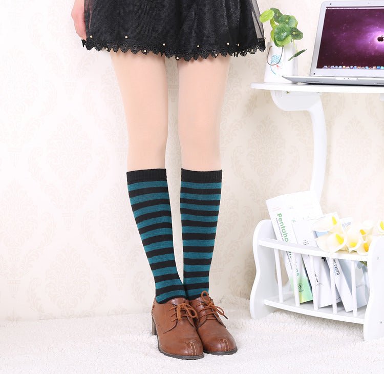 Stripe Knee High Socks (Below Knee) - Kirakira World - grungestyle - kawaii fashion -kawaii store-kawaii aesthetic - kawaiistyle