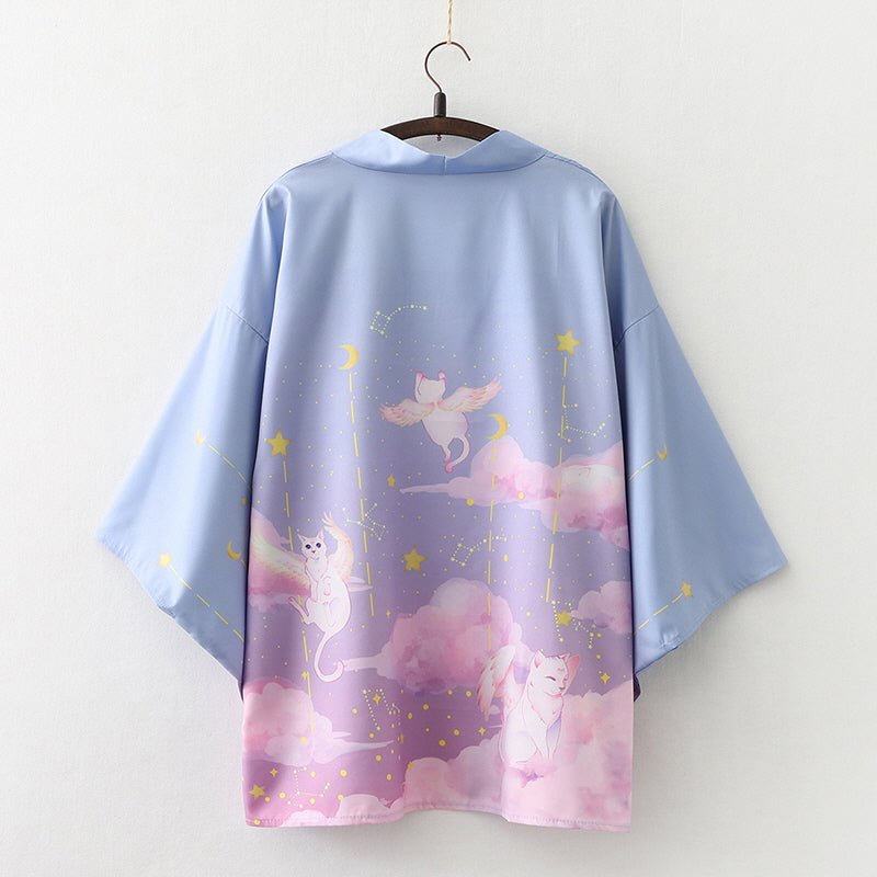 Moon Cat Fairy Printed Kimono Jacket - Kirakira World - grungestyle - kawaii fashion -kawaii store-kawaii aesthetic - kawaiistyle
