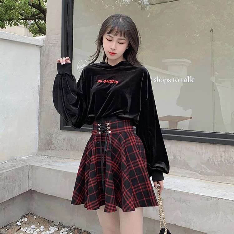 High Waist Plaid Mini Skirt - Red - Kirakira World - grungestyle - kawaii fashion -kawaii store-kawaii aesthetic - kawaiistyle