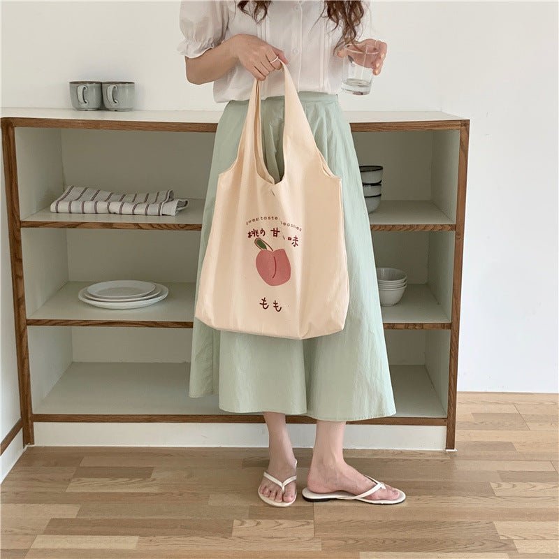 Kawaii Peach Printed Tote Bag - Kirakira World - grungestyle - kawaii fashion -kawaii store-kawaii aesthetic - kawaiistyle