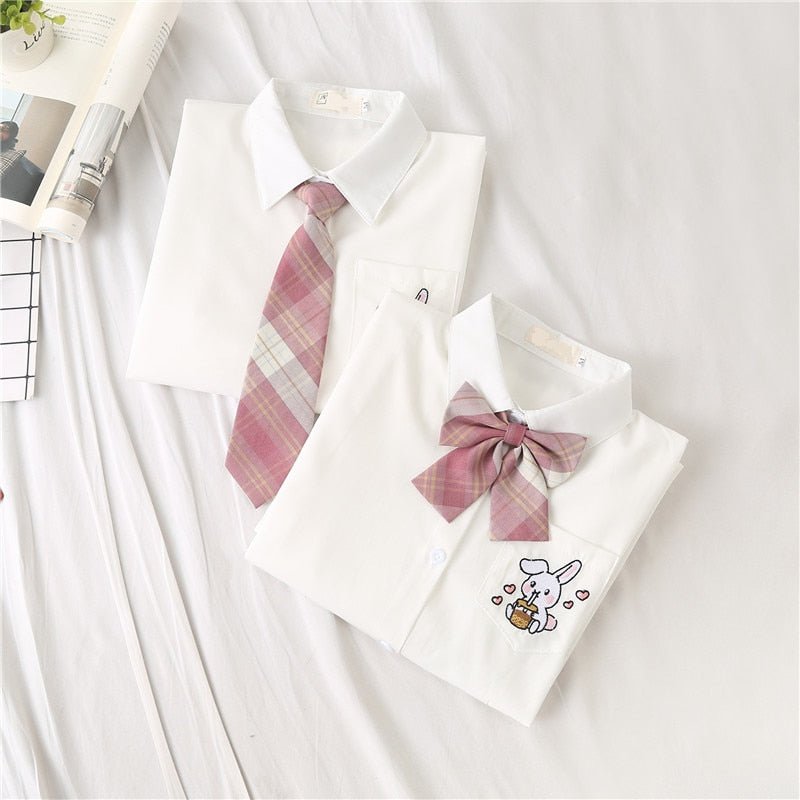 JK Uniform Cute Rabbit Long Sleeve Shirt With Bow Tie - Kirakira World - grungestyle - kawaii fashion -kawaii store-kawaii aesthetic - kawaiistyle