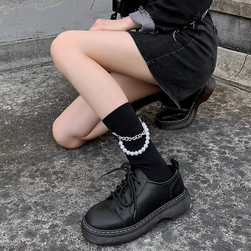 Dark Black Charm Chain Pendant Socks - Kirakira World - grungestyle - kawaii fashion -kawaii store-kawaii aesthetic - kawaiistyle