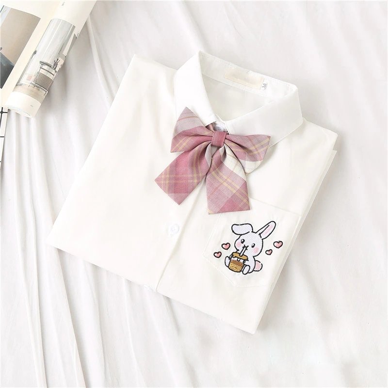 JK Uniform Cute Rabbit Long Sleeve Shirt With Bow Tie - Kirakira World - grungestyle - kawaii fashion -kawaii store-kawaii aesthetic - kawaiistyle