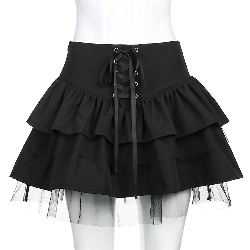 Goth Lace-up High Waist Flare Skirt - Kirakira World - grungestyle - kawaii fashion -kawaii store-kawaii aesthetic - kawaiistyle