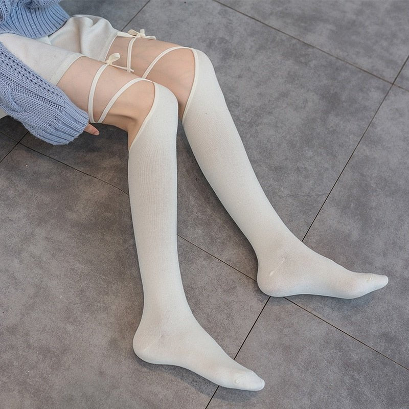 Lolita Strap Over Knee Socks - Kirakira World - grungestyle - kawaii fashion -kawaii store-kawaii aesthetic - kawaiistyle