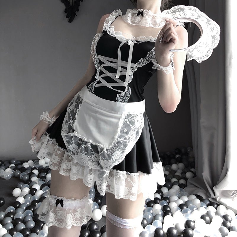Japanese Maid Lace Bow Lingerie Dress Set - Kirakira World - grungestyle - kawaii fashion -kawaii store-kawaii aesthetic - kawaiistyle