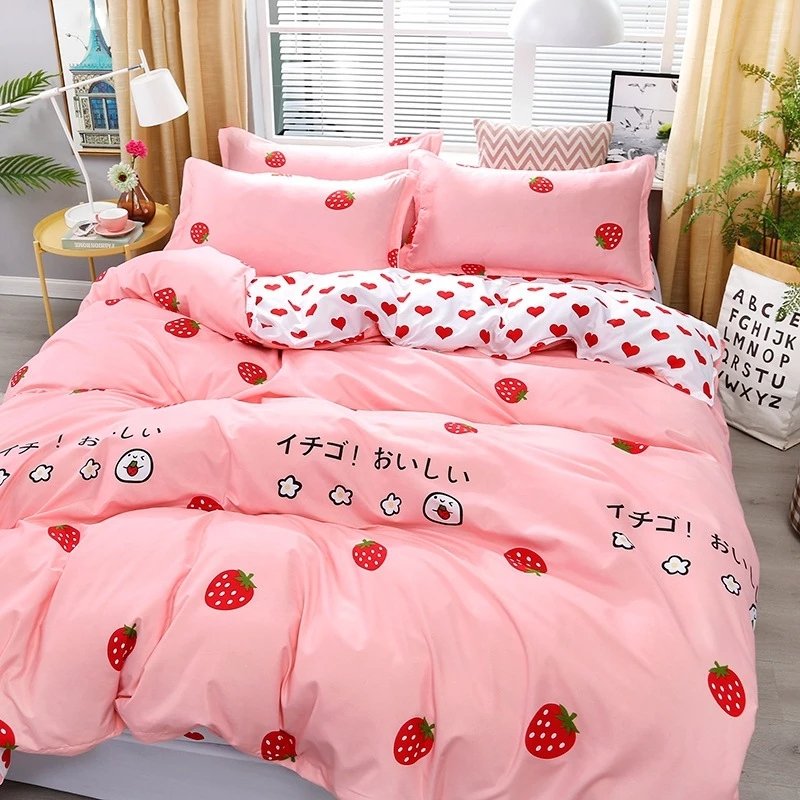 Kawai Strawberry Bedding Sheet Duvet Cover Set - Kirakira World - grungestyle - kawaii fashion -kawaii store-kawaii aesthetic - kawaiistyle