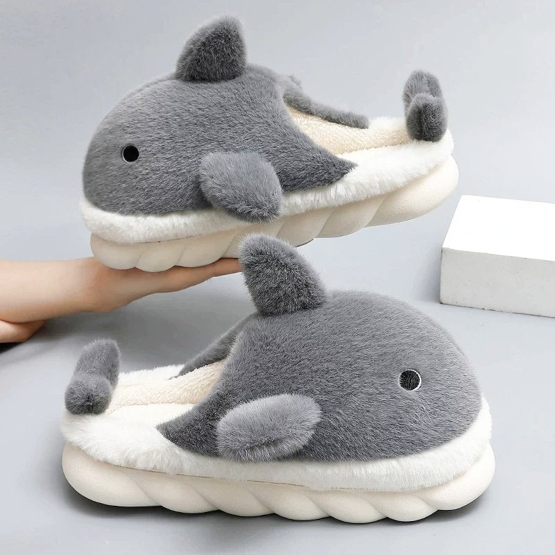 Kawaii Cartoon Shark Fuzzy Slippers - Kirakira World - grungestyle - kawaii fashion -kawaii store-kawaii aesthetic - kawaiistyle