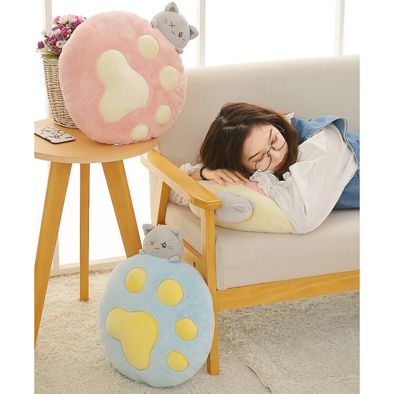 Kawaii Cat & Cat Paw Cushion Pillow - Kirakira World - grungestyle - kawaii fashion -kawaii store-kawaii aesthetic - kawaiistyle