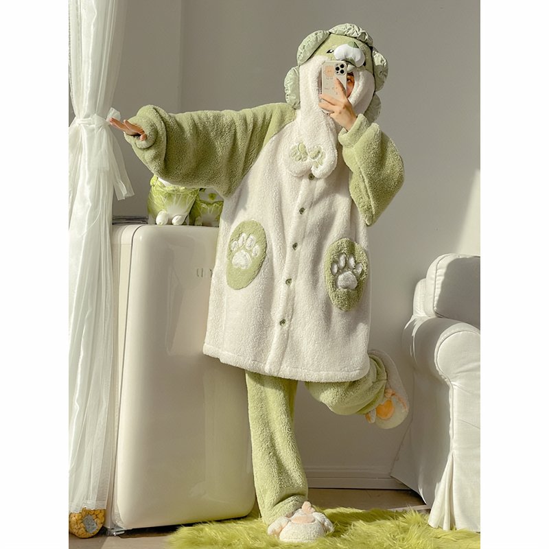Kawaii Shiba Dog Hooded Fuzzy Pajama Set - Kirakira World - grungestyle - kawaii fashion -kawaii store-kawaii aesthetic - kawaiistyle