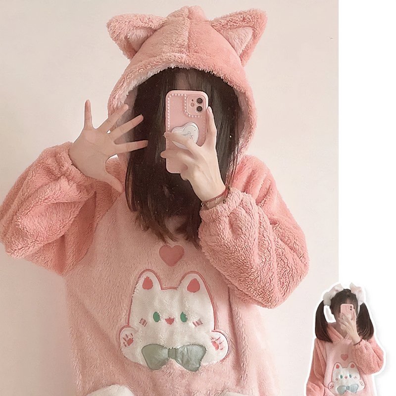Kawaii Kitty Fuzzy Jumpsuit Dress Pajama - Kirakira World - grungestyle - kawaii fashion -kawaii store-kawaii aesthetic - kawaiistyle