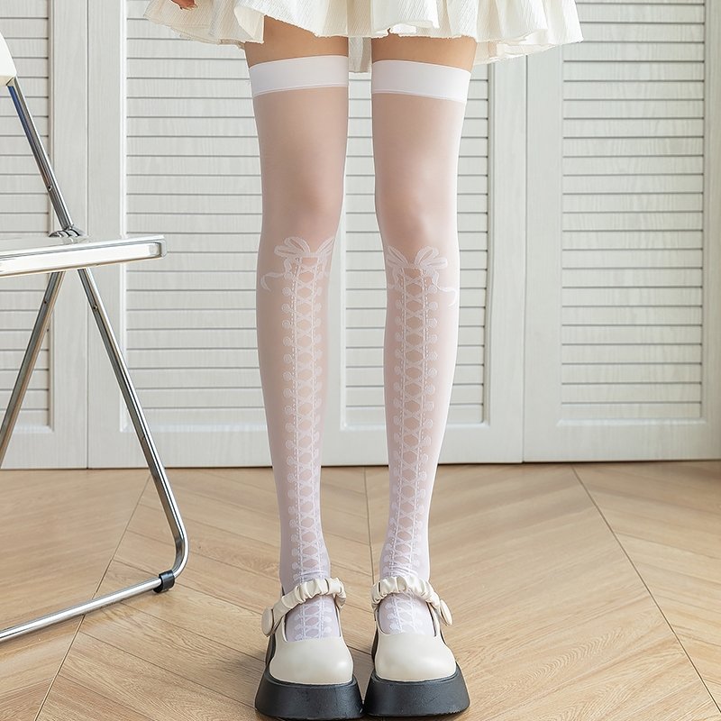 Lace-up Print Over-the-knee Stocking - Kirakira World