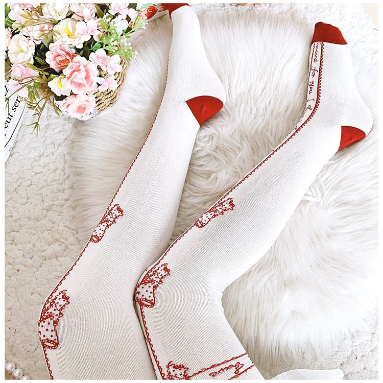 Lolita Ribbon Print Over-the-knee Socks - Kirakira World