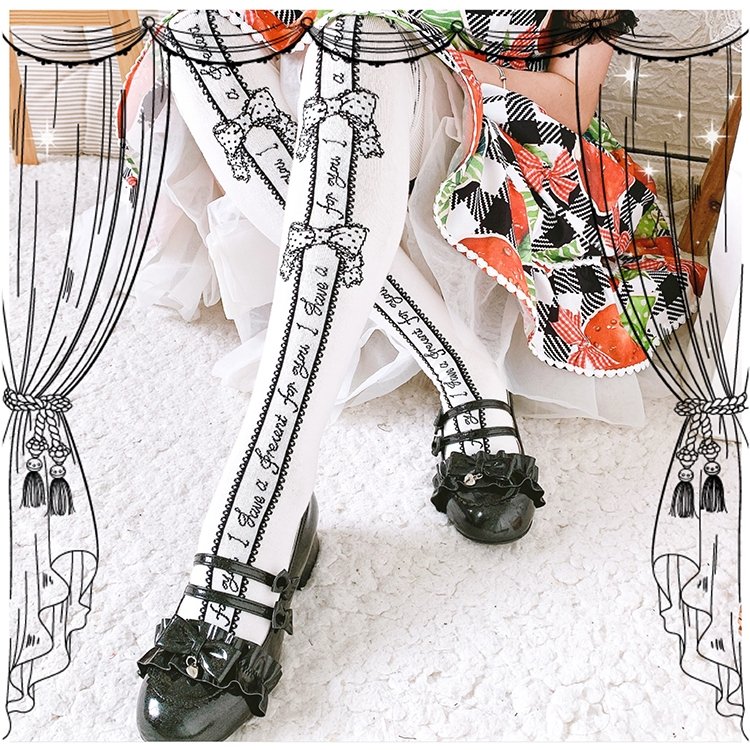 Lolita Ribbon Print Over-the-knee Socks - Kirakira World