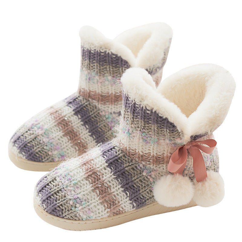 Lolita Winter Knitted Plush Indoor Boots Slippers - Kirakira World - grungestyle - kawaii fashion -kawaii store-kawaii aesthetic - kawaiistyle