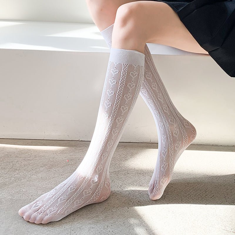 Love Pattern Mesh High-calf Socks - Kirakira World
