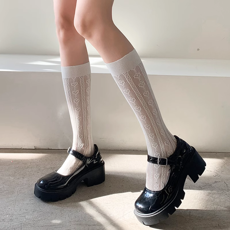 Love Pattern Mesh High-calf Socks