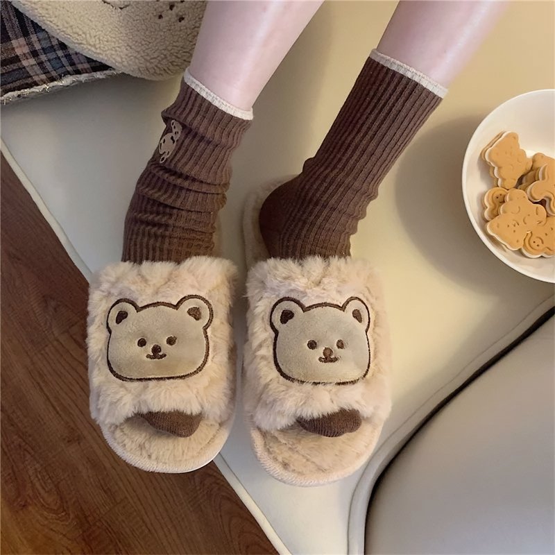 Lovely Bear Winter Fuzzy Slippers - Kirakira World - grungestyle - kawaii fashion -kawaii store-kawaii aesthetic - kawaiistyle
