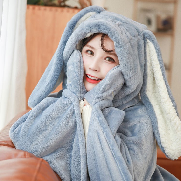 Coiry Wearable Blanket Warm Hooded Wrap with Gloves Rabbit Ears (Lotus Pink  S)