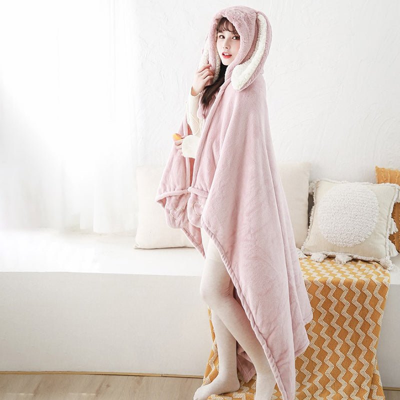 Lovely Bunny Ears Wearable Hooded Blanket Cloak - Kirakira World - grungestyle - kawaii fashion -kawaii store-kawaii aesthetic - kawaiistyle