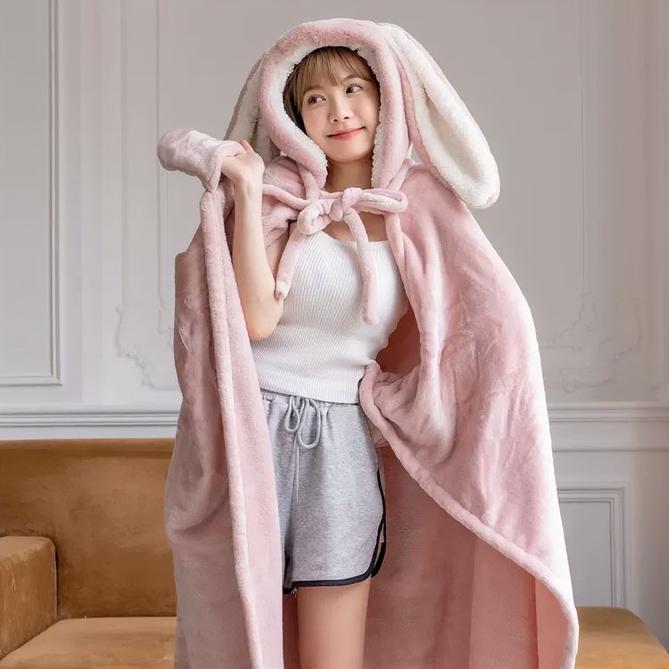 Kirakira World Lovely Bunny Ears Wearable Hooded Blanket Cloak