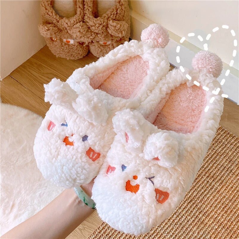 Lovely Bunny & Bear Plush Slippers - Kirakira World - grungestyle - kawaii fashion -kawaii store-kawaii aesthetic - kawaiistyle