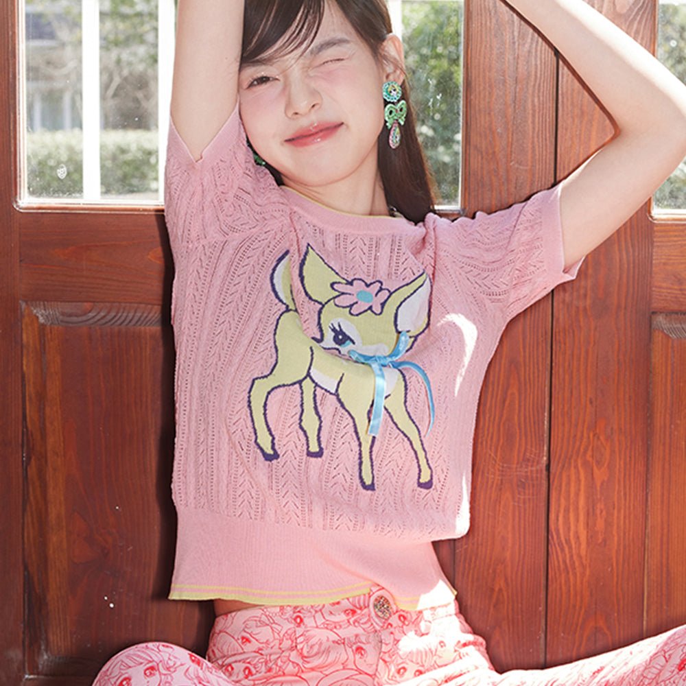 Baby Deer Blush Pink Knit Top - Kirakira World