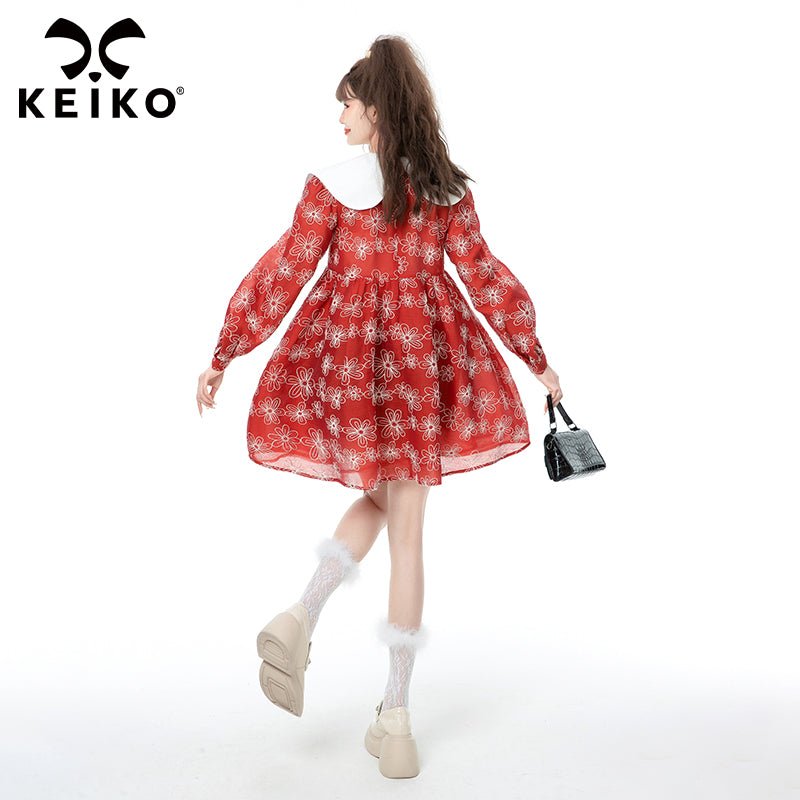 Breezy Cherry Floral Chiffon Dress - Kirakira World