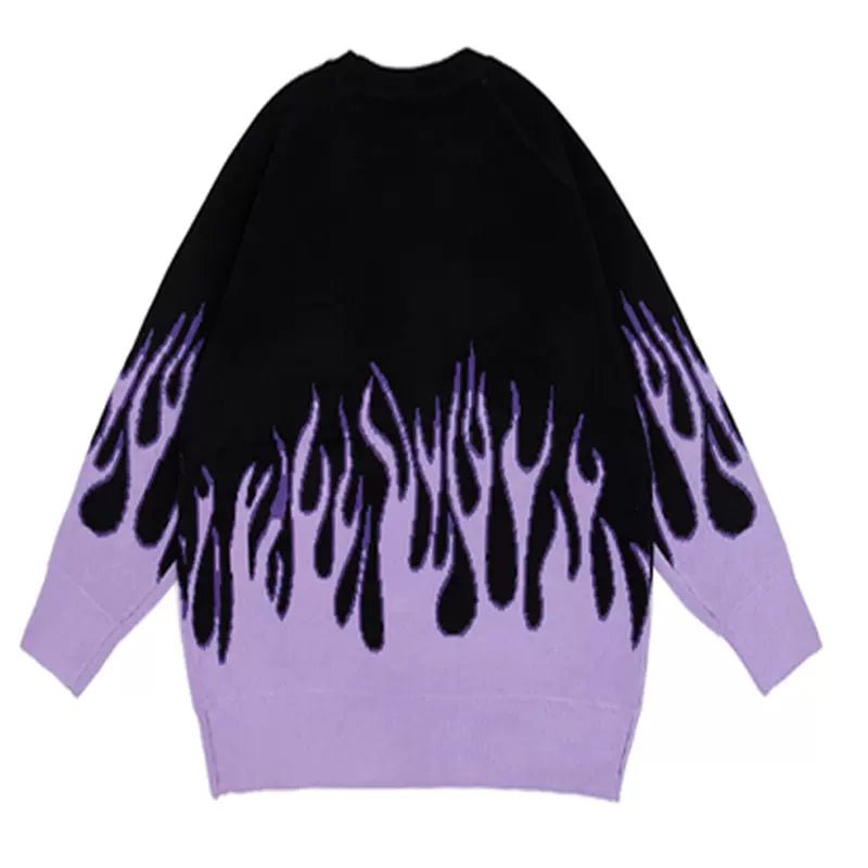 Flame Pattern Oversized Sweater - Purple - Kirakira World