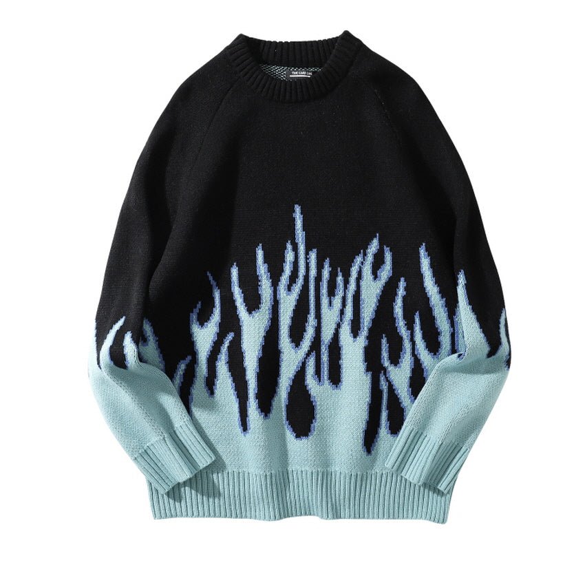 Flame Pattern Oversized Sweater - Blue - Kirakira World