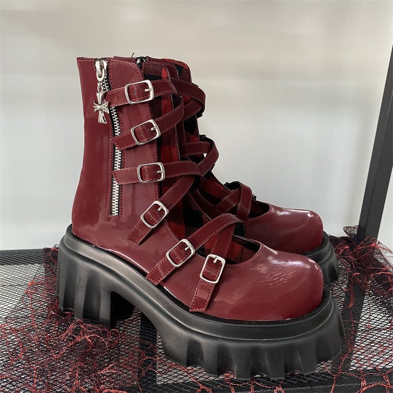 Creative Punk X-Strap Boots - Red - Kirakira World