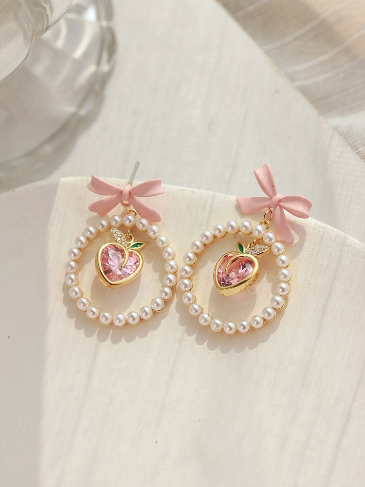 Candy Peach Pearl Ribbon Earring - Kirakira World