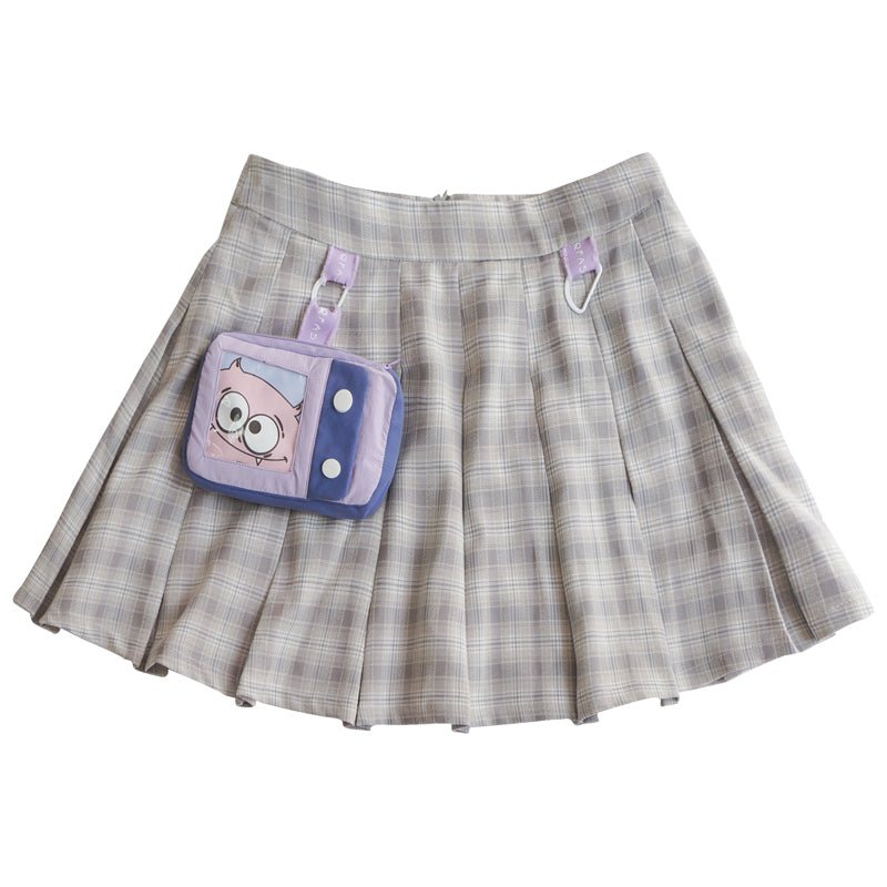 Spring Love Pocket Chain Plaid Pleated Skirt - Kirakira World - grungestyle - kawaii fashion -kawaii store-kawaii aesthetic - kawaiistyle
