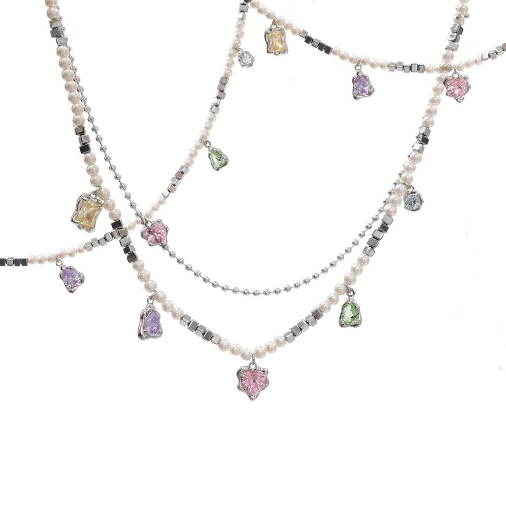 Rainbow Zircon Pearl Necklace - Kirakira World