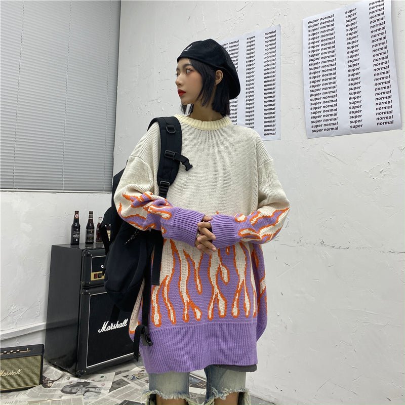 Flame Pattern Oversized Sweater - Kirakira World
