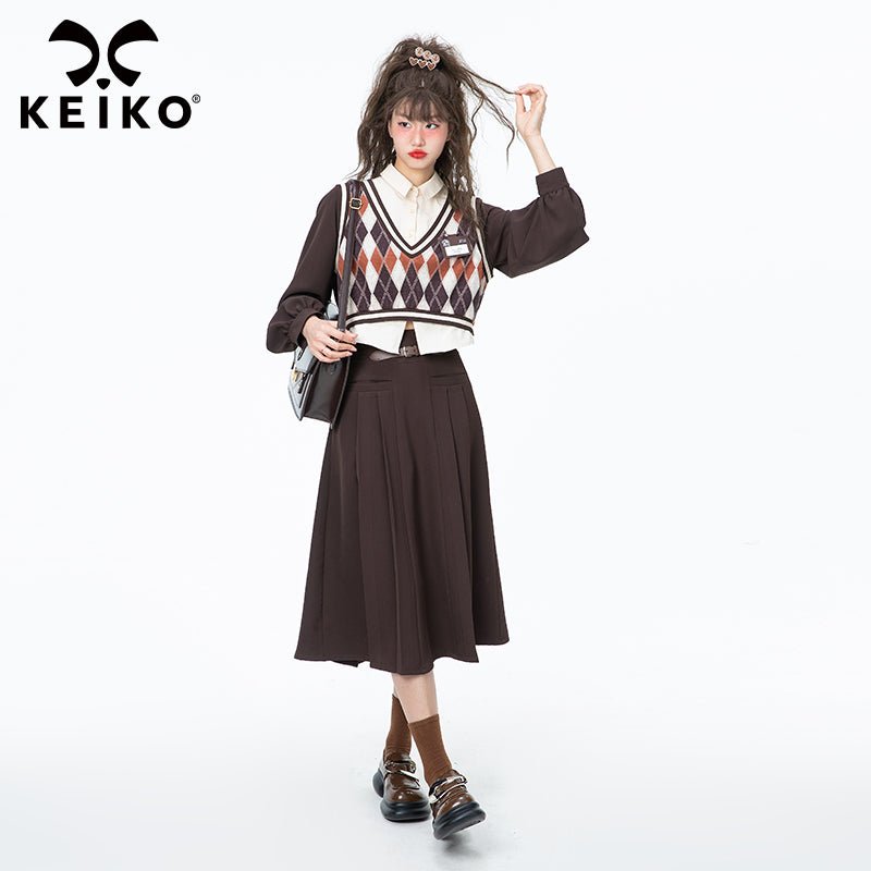 Caramel Ruffle Pleated Long Skirt - Kirakira World