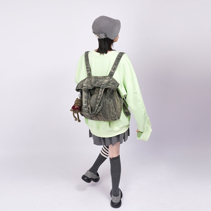 Vintage Denim Shoulder Backpack - Kirakira World