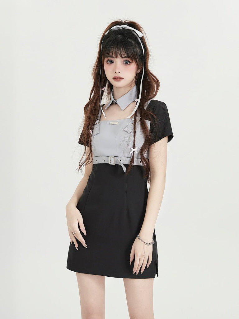 Collar Detail Mini Dress - Kirakira World