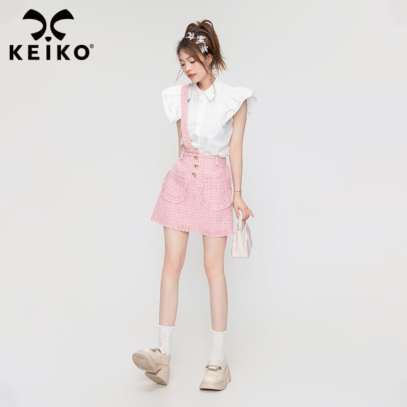 Asymmetrical Pink Tweed Mini Skirt - Kirakira World