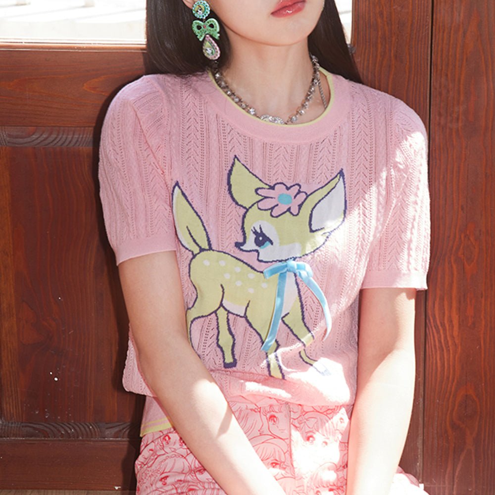 Baby Deer Blush Pink Knit Top - Kirakira World