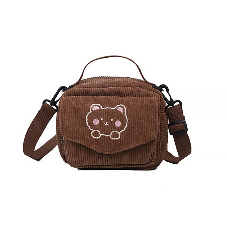 Cute Baer Corduroy Shoulder Bag - Kirakira World - grungestyle - kawaii fashion -kawaii store-kawaii aesthetic - kawaiistyle
