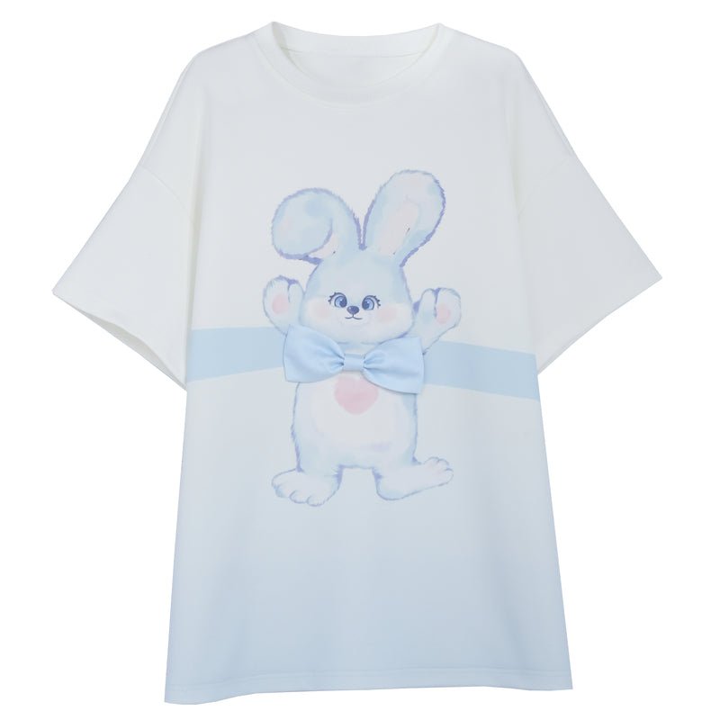 Cotton Candy Ribboned Bunny Print Tee - Kirakira World