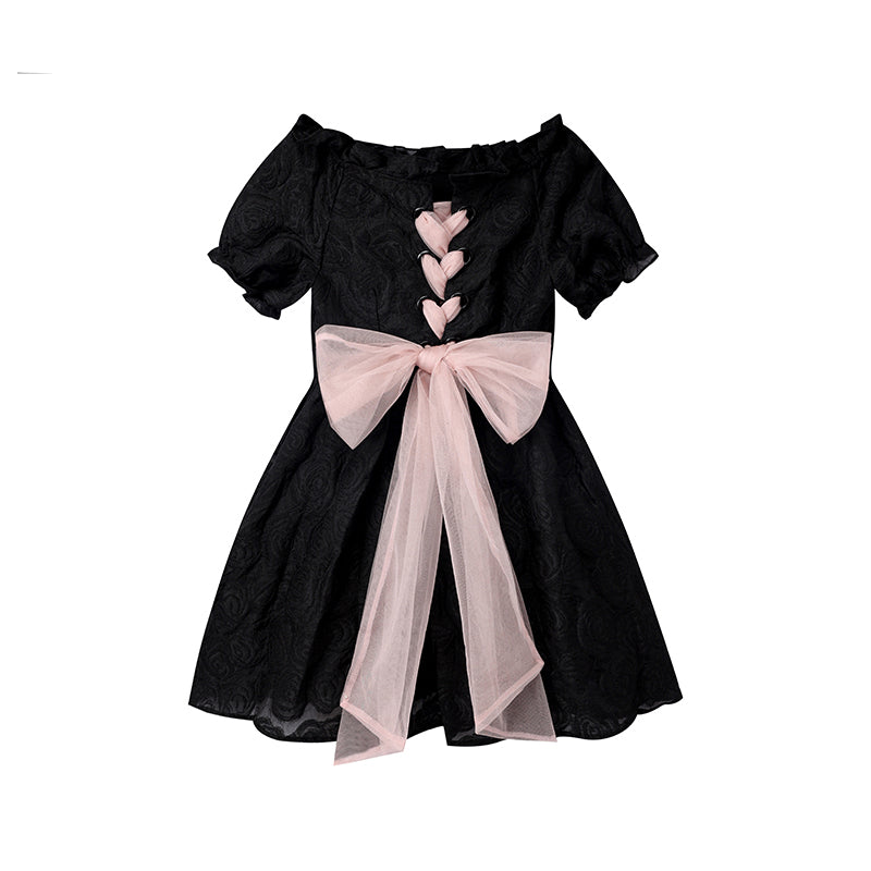 Dark Lolita Big Bow Black Mini Dress - Kirakira World - grungestyle - kawaii fashion -kawaii store-kawaii aesthetic - kawaiistyle