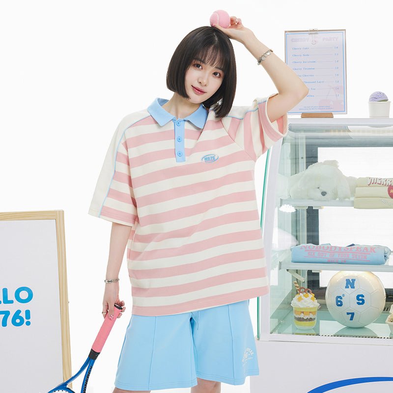 Baby Blue Candy Stripe Polo Top - Kirakira World