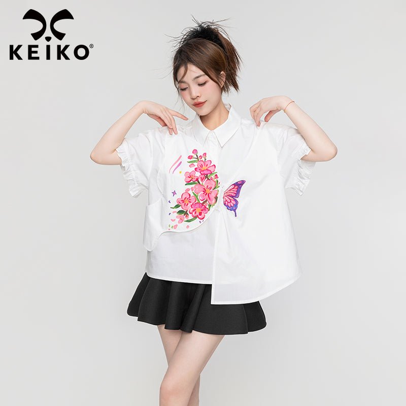 Butterfly and Floral White Shirt - Kirakira World