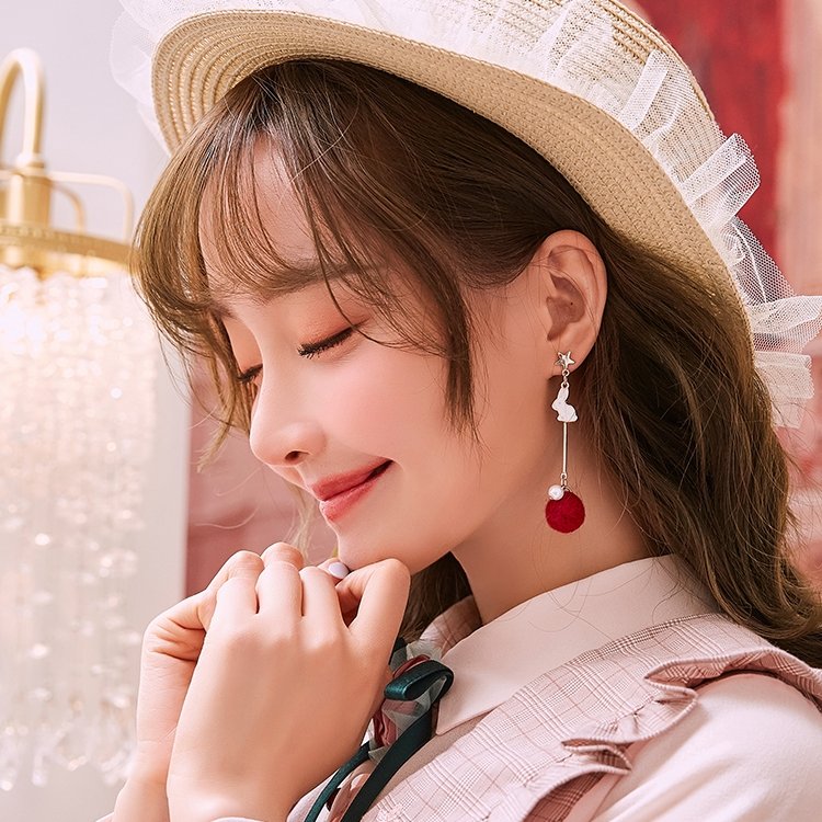 Oriental Rabbit and Fan Asymmetric Earrings - Kirakira World