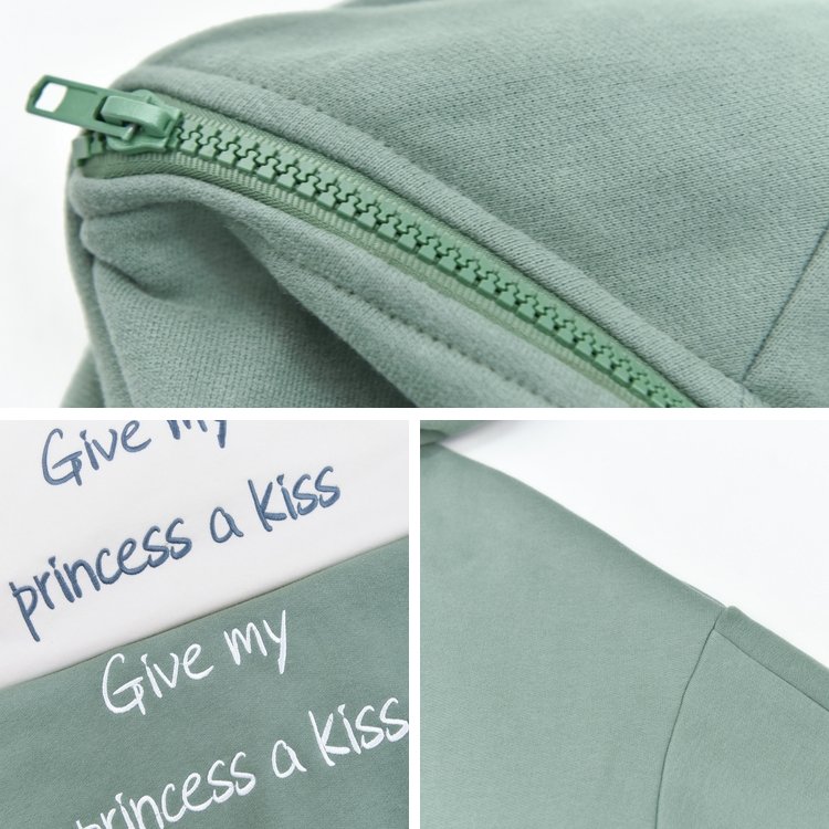 Original Design "GIVE MY PRINCESS A KISS" Frog Zipper Pocket Cotton Hoodie - Kirakira World - grungestyle - kawaii fashion -kawaii store-kawaii aesthetic - kawaiistyle