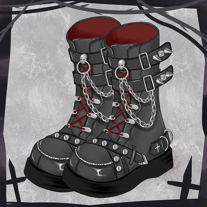 📢 "Late shipping 3days plus- Original Punk Studded Skull Combat Boots - Kirakira World