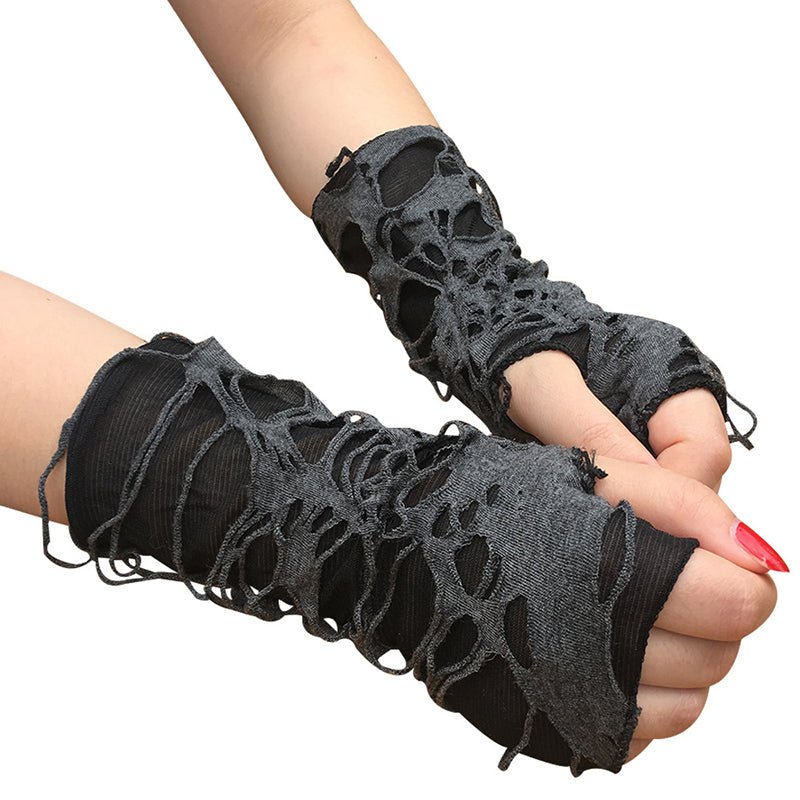 Pair Grunge Punk Hole Ripped Gloves - Kirakira World - grungestyle - kawaii fashion -kawaii store-kawaii aesthetic - kawaiistyle